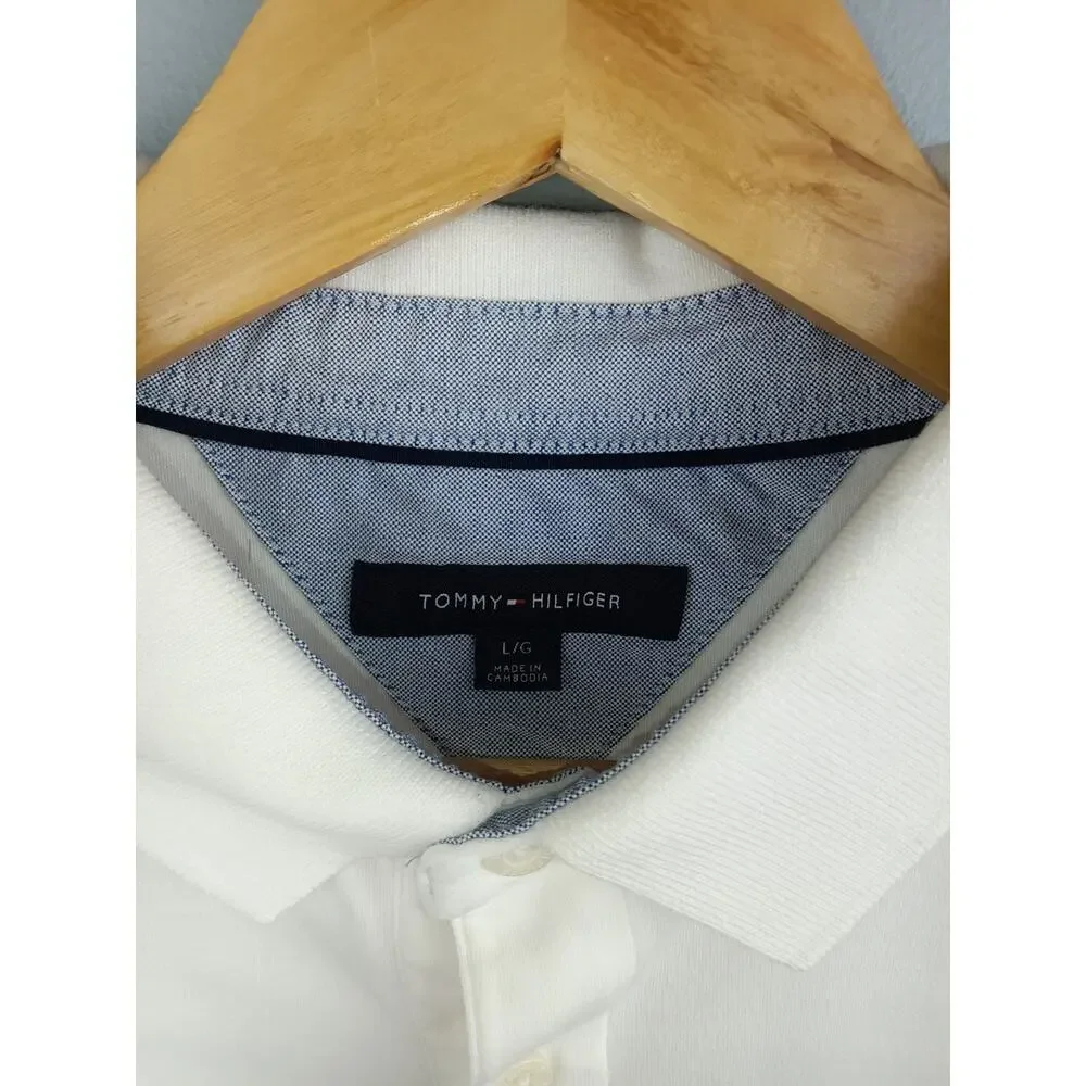 Tommy Hilfiger White Men's Polo with Flag Logo